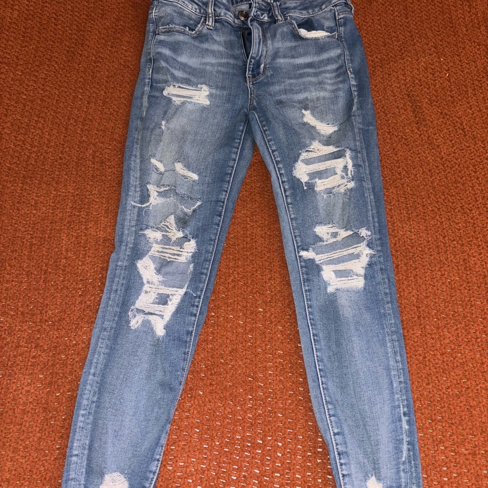 American Eagle Outfitters Women's Distressed Skinny Jeans - Light Blue